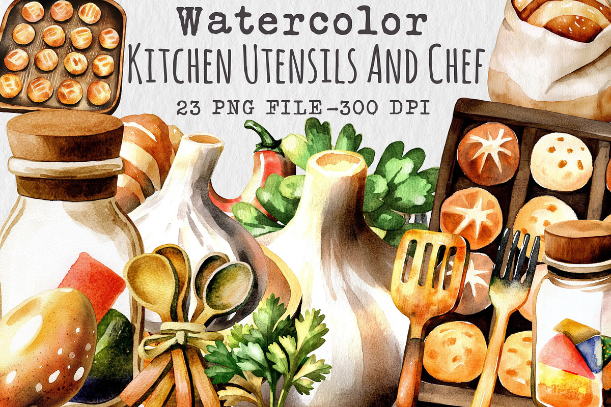 Kitchen Utensils And Chef Watercolor, an Illustration by Libby Wishes (Photo 1 of 7)