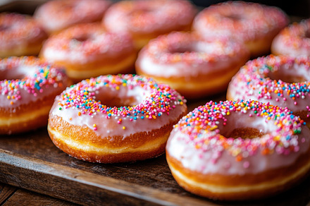 Delicious glazed doughnuts with colo, a Background Photo by Pixeness
