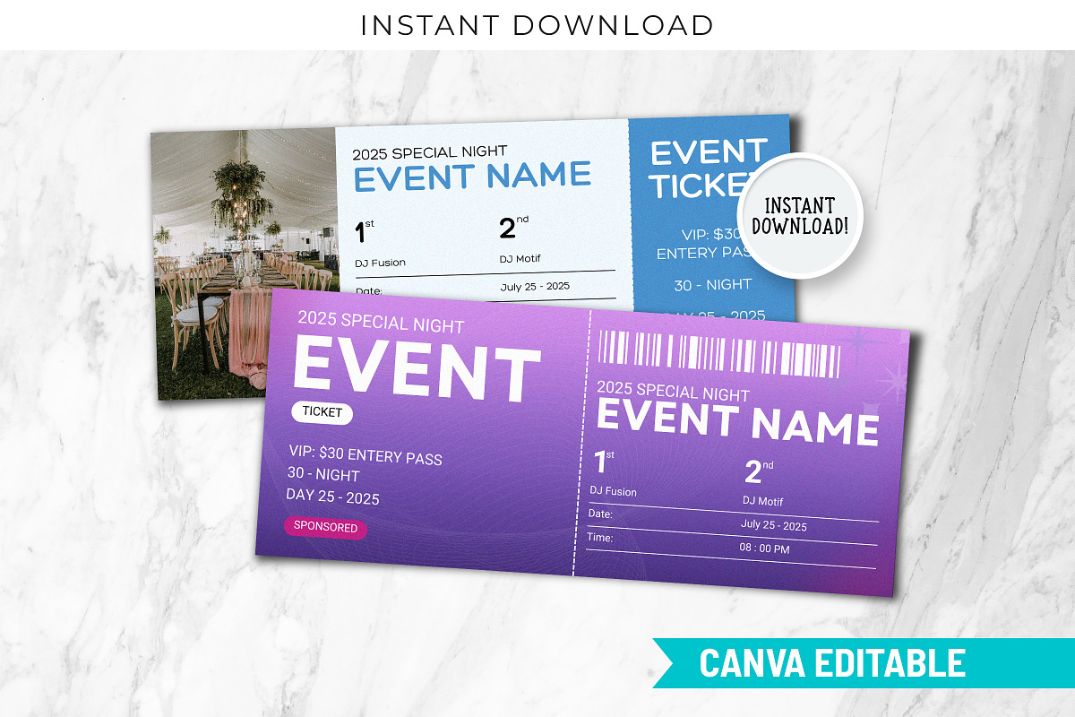 Canva Event Ticket Printable PDF, a Card Template by Snapybiz (Photo 1 of 10)