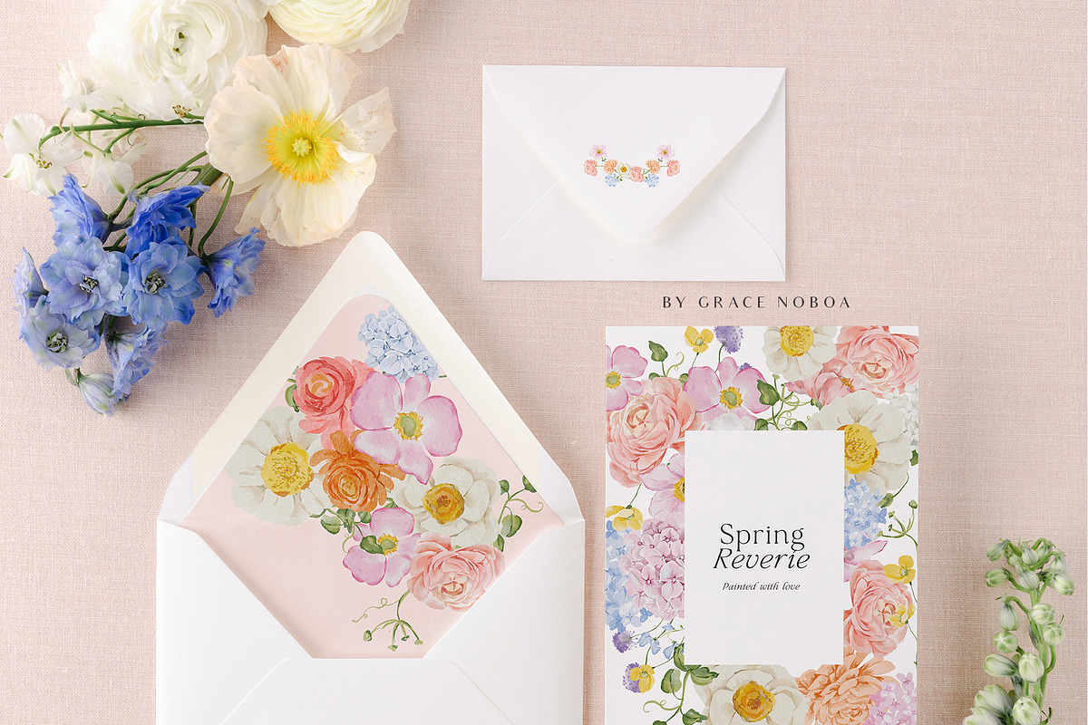 watercolor spring summer garden set, a Decorative Illustration by Grace Noboa Illustrations (Photo 4 of 10)