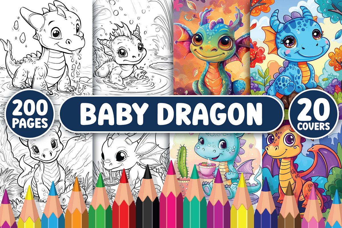 200 Baby Dragon Coloring Pages, an Animal Illustration by BrightMart