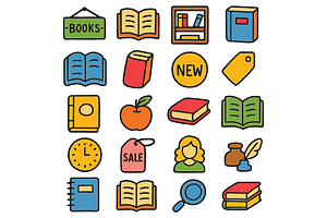 Bookstore Icon Collection, an Object Graphic by nikagraphic