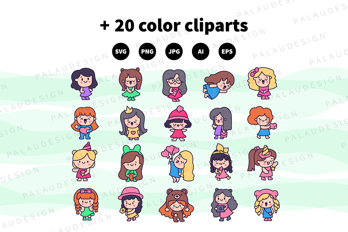 Cute Kawaii Chibi Girls Characters, a Person Illustration by Palau (Photo 10 of 12)