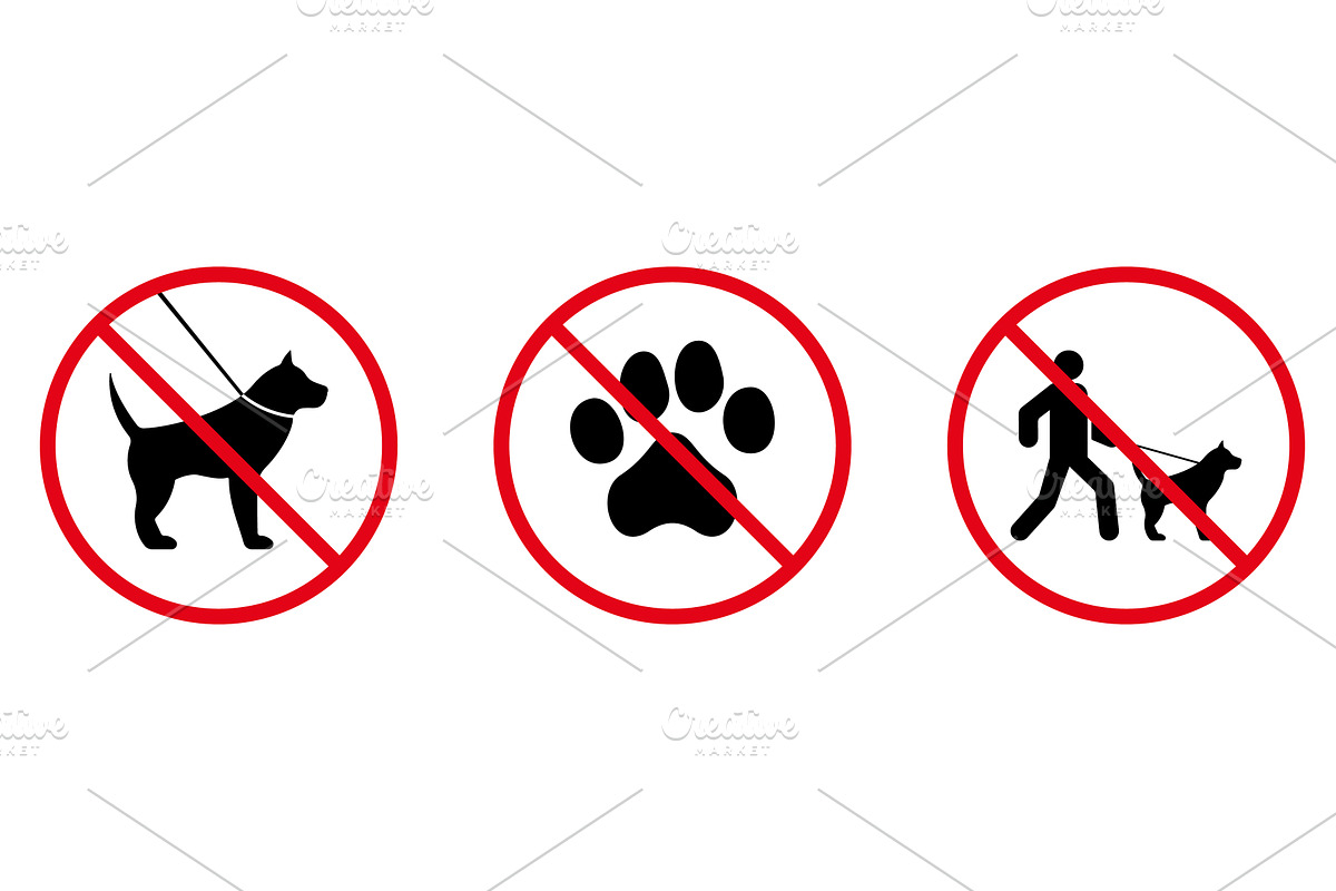 Forbidden Dog Walking Icons, an Animal Illustration by Vector Creator