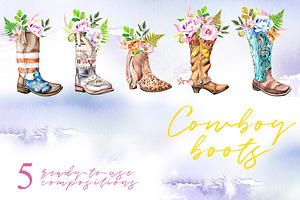 Watercolor Cowboy Boots Clipart Set