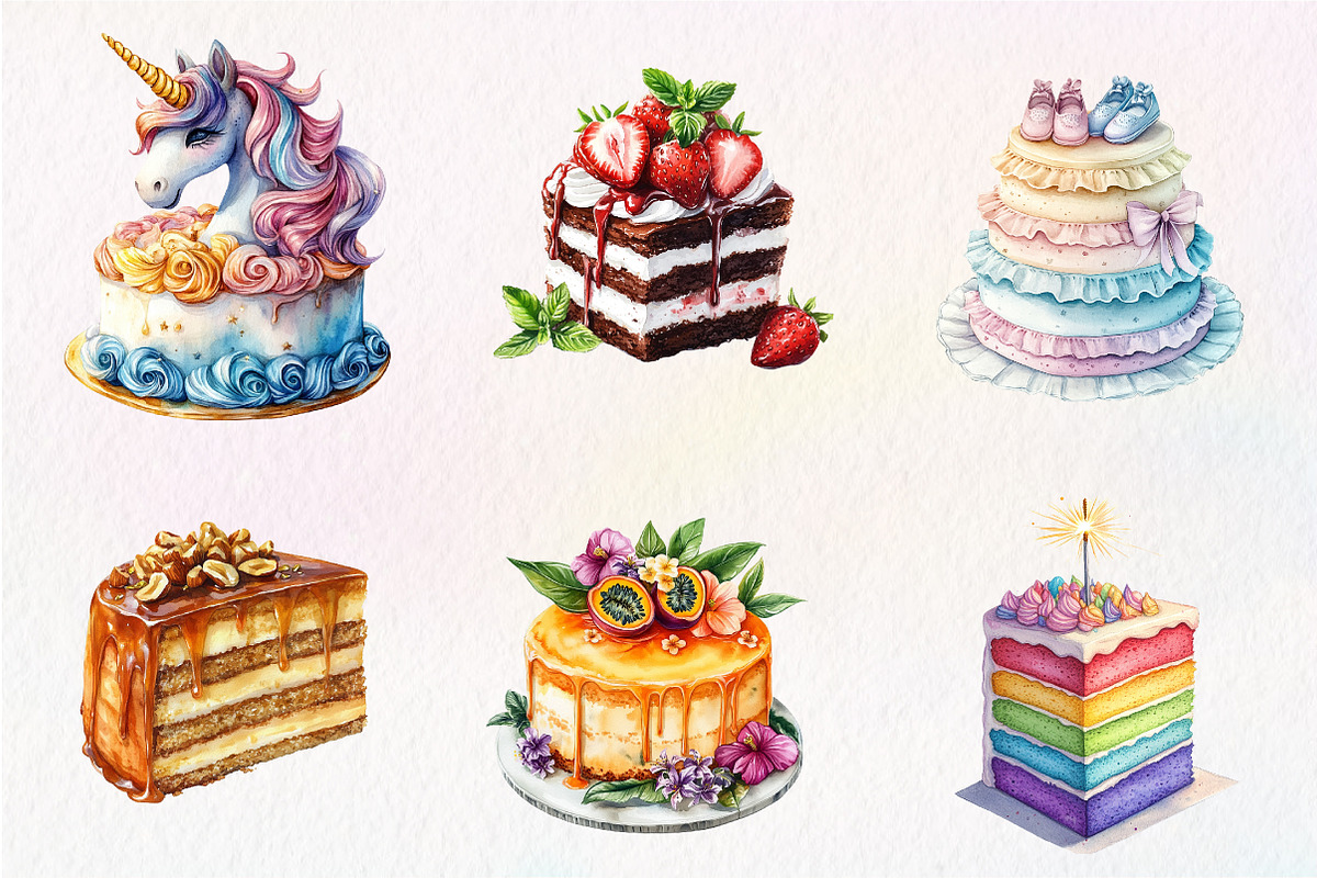 Watercolor Cake Clipart PNG, an Illustration by CreationArt (Photo 2 of 5)