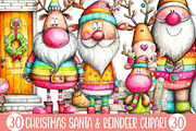Christmas Santa & Reindeer Clipart, an Illustration by Designking (Thumbnail 1 of 5)