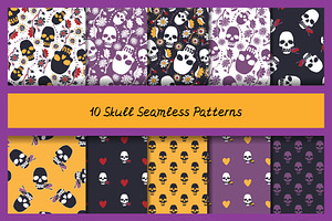 Vintage Doodle Skulls Digital Papers