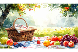 Sunny picnic scene in watercolor, a Nature Photo by Igor Tichonow