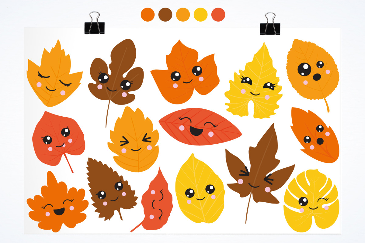 Kawaii Fall Leaves, an Illustration by PrettyBundles (Photo 2 of 5)