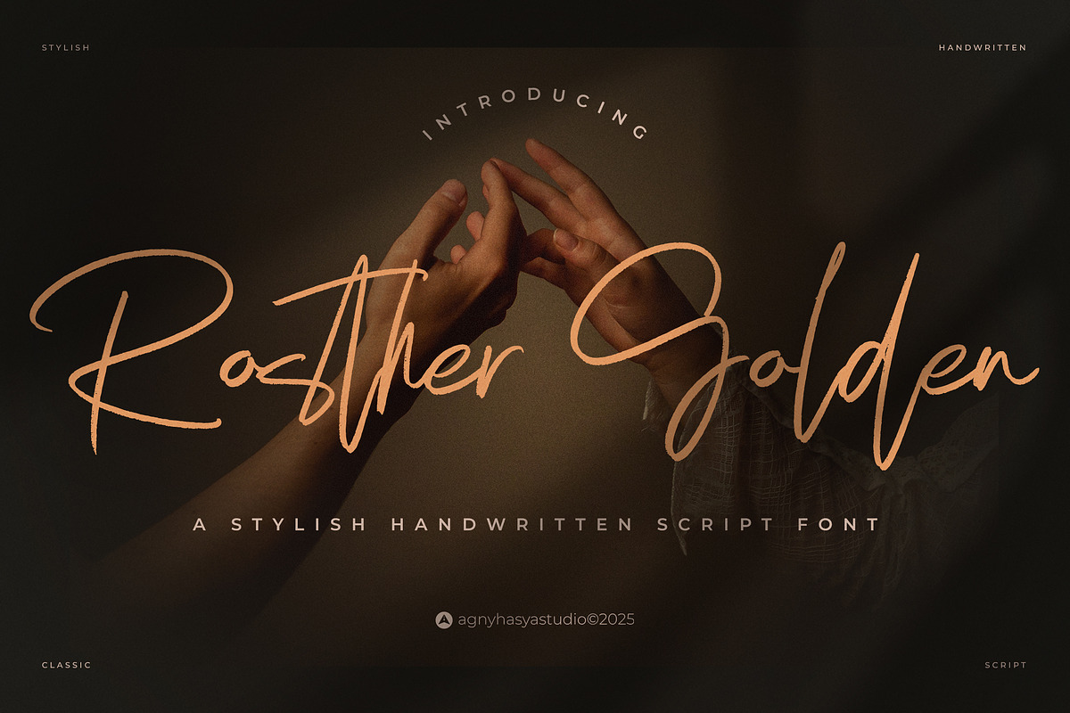 Rosther Golden, a Handwritten Font by agnyhasyastudio (Photo 1 of 10)