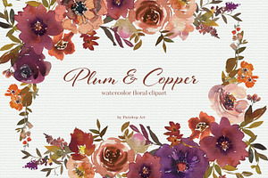 Watercolor Plum & Copper Florals