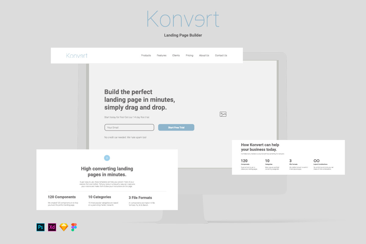 Konvert Landing Page Builder, a Wireframe Template by Web Donut (Photo 1 of 12)