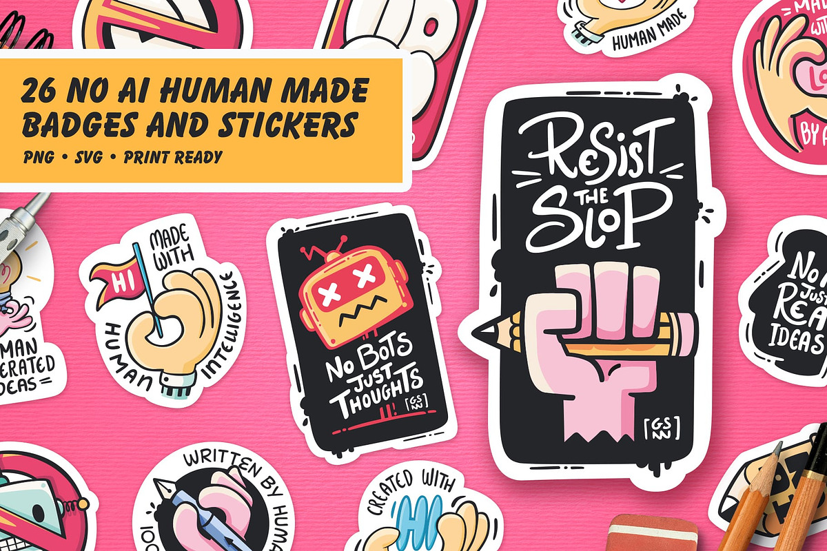No-AI Human Made Badges & Stickers, an Object Graphic by Good Stuff No Nonsense (Photo 1 of 6)