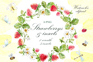 Strawberries Wreath & Insects PNG