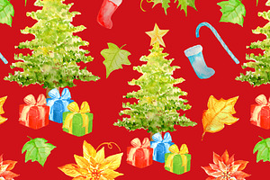 Watercolor Chritmas Pattern Red