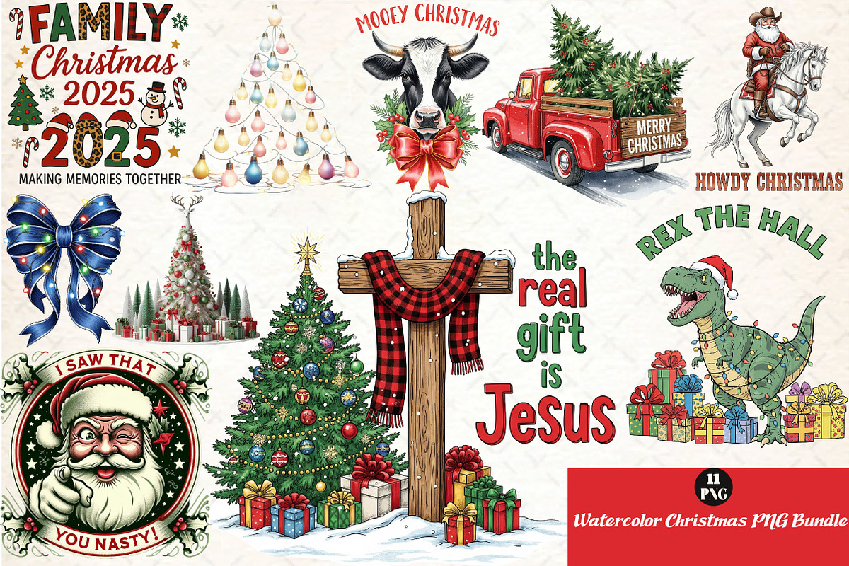 Watercolor Christmas PNG Bundle, an Illustration by DreamCafeArt (Photo 1 of 10)