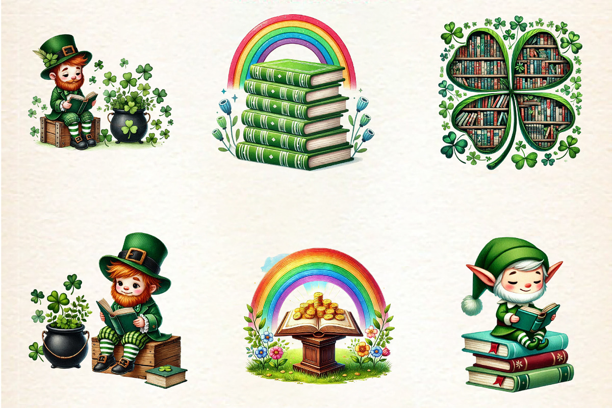 St Patrick's Day Reading Clipart, a Seasonal Illustration by DreamArtGraphic (Photo 3 of 5)