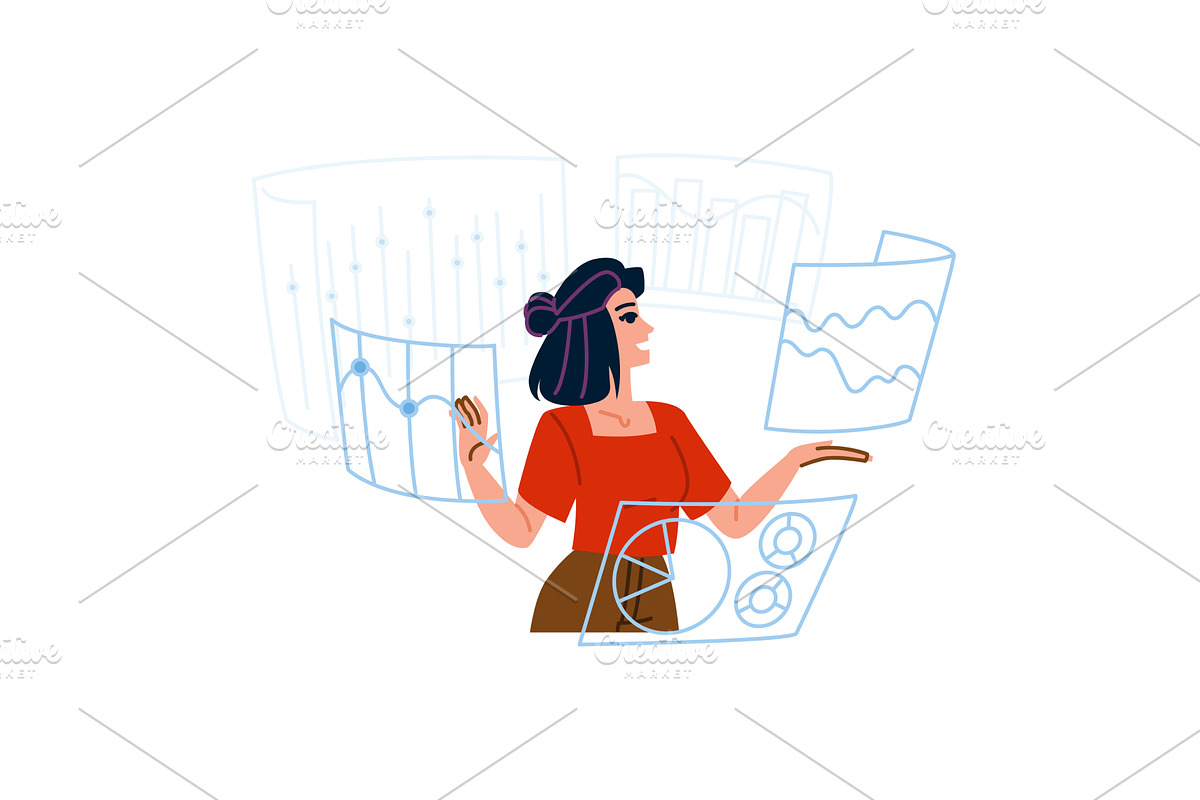 Businesswoman analyzing data with, a Finance Illustration by pikepicture