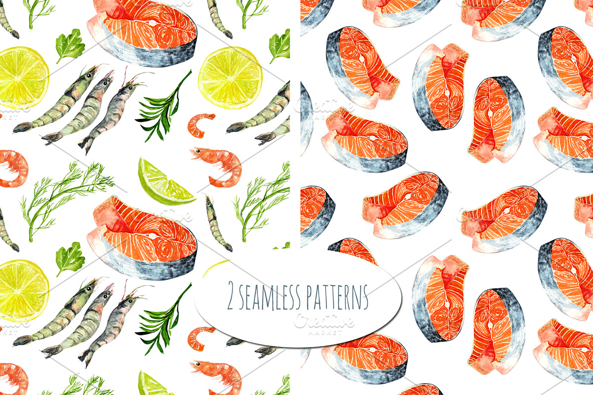Watercolor image of seafood set, a Food Illustration by Elena Dorosh (Photo 4 of 5)