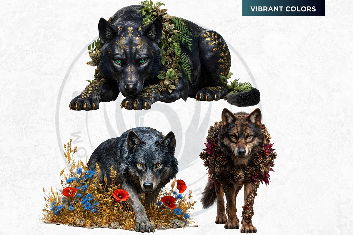 Floral Wolves Fantasy Cliparts, an Animal Illustration by ThatsDesignArt (Photo 15 of 17)
