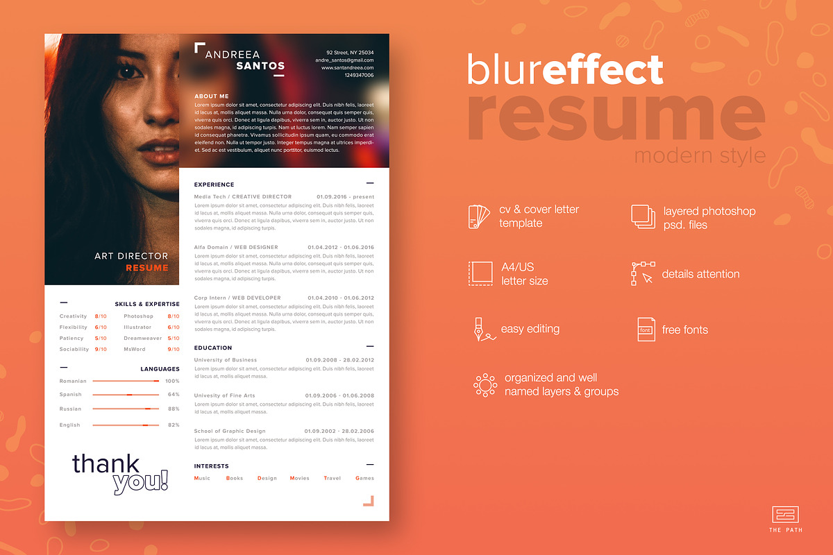 Blur Style Resume / CV - Modern, a Resume Template by The Path (Photo 1 of 4)