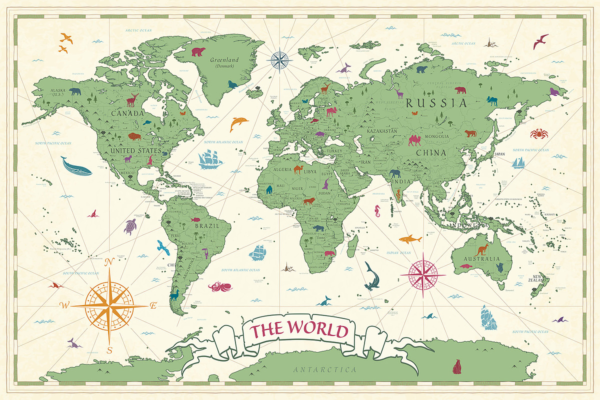Vintage Kids World Map - Vector, a Graphic by PorcuPen Works (Photo 1 of 6)