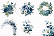 Watercolor Dusty Blue Floral Clipart, an Illustration by DreamArtGraphic (Thumbnail 4 of 8)