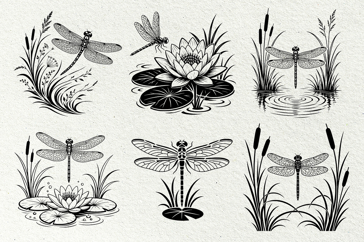 Dragonfly Pond Line Art Graphics, a Decorative Illustration by DENIDigitalArtSudio (Photo 5 of 6)