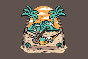 Skull playing guitar on the beach, a Person Illustration by gunaonedesign