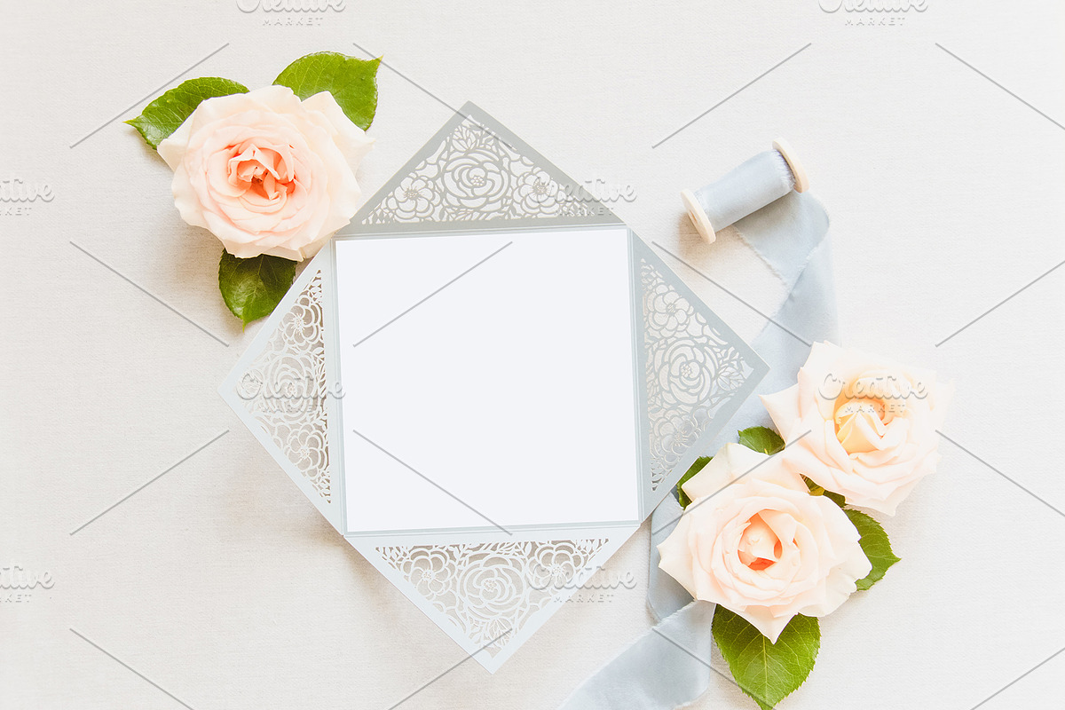 Dusty Blue Lasercut Mockup, a Print Template by savvy graphics & stock