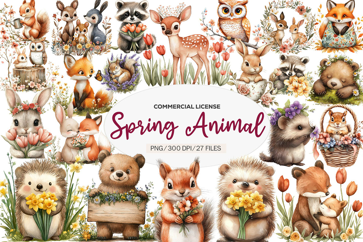 Woodland Spring Floral Cute Animal, an Illustration by CreationArt (Photo 1 of 5)