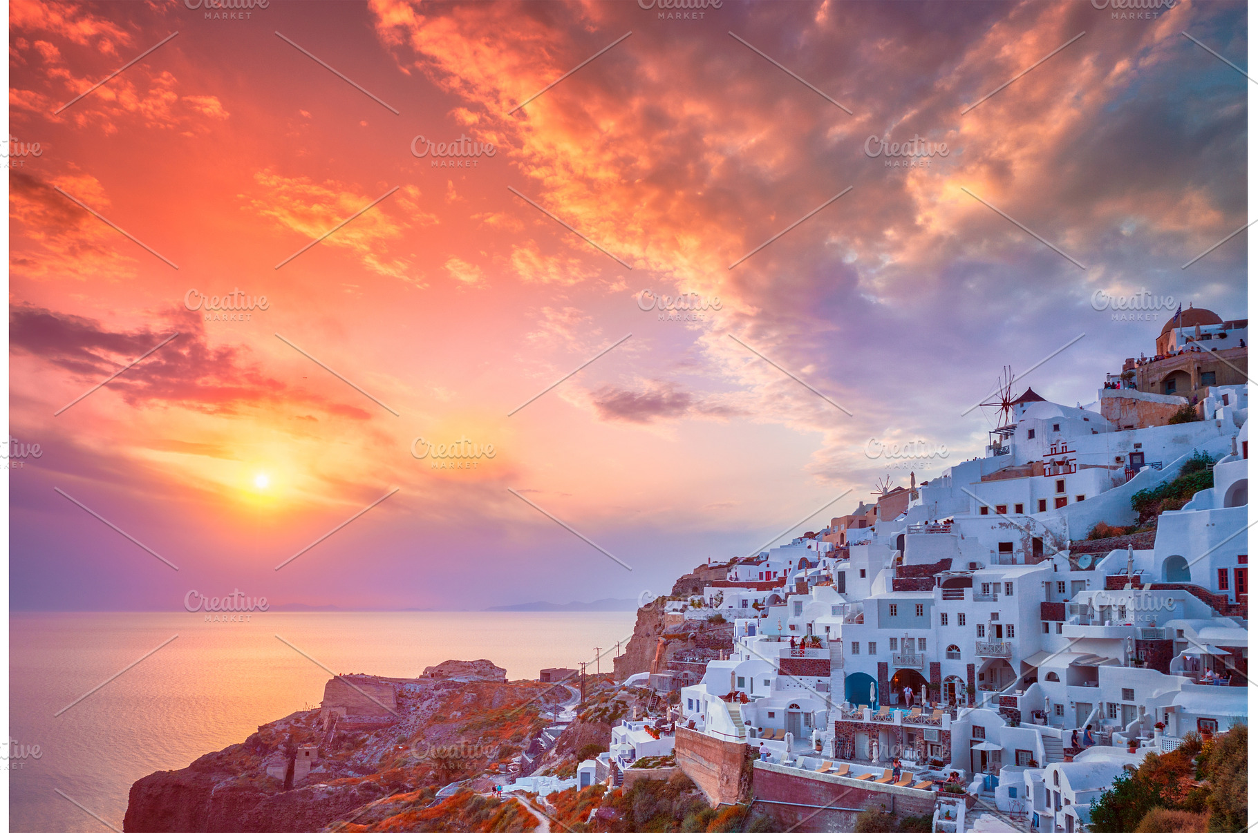 Sunset over Oia town on Santorini, an Architecture Photo by f9photos