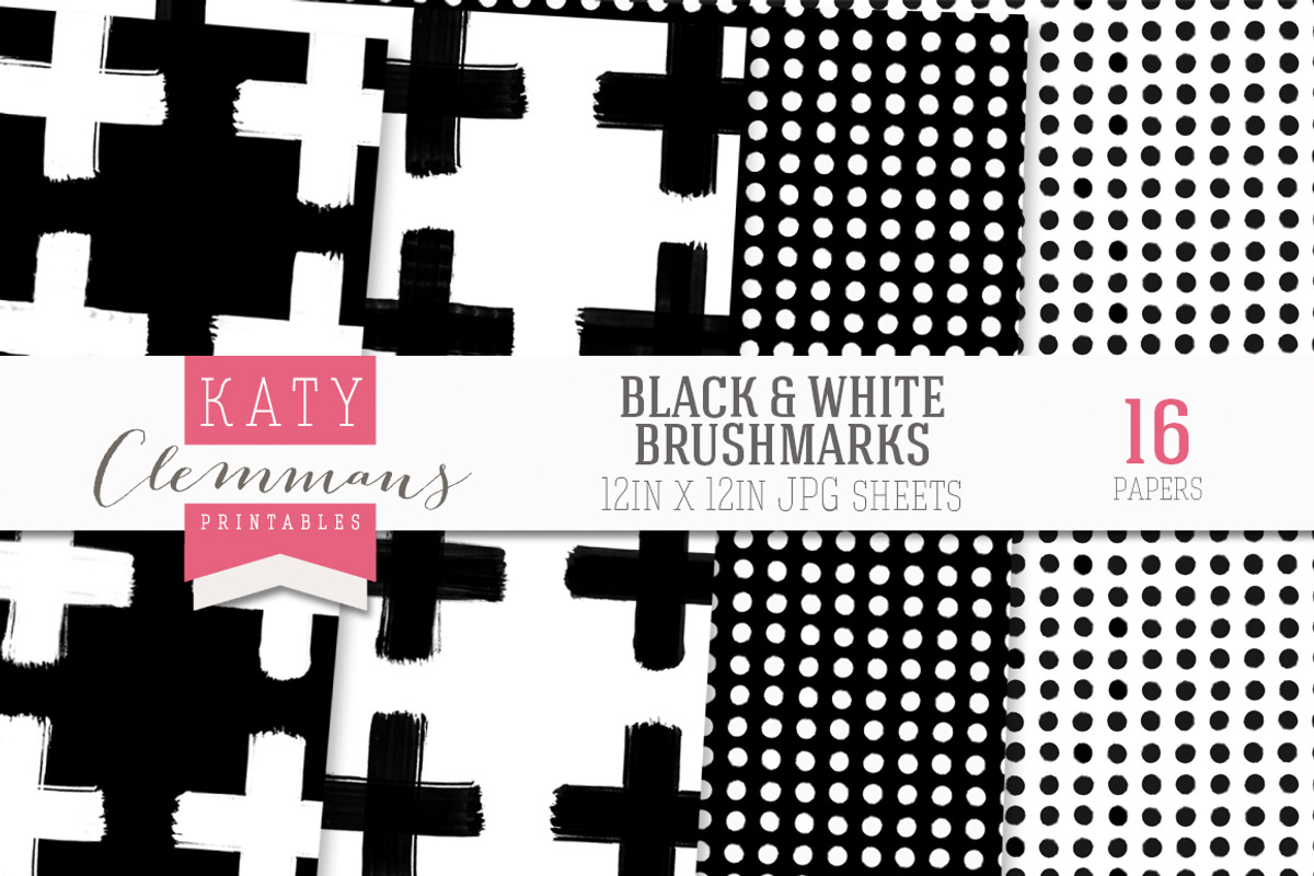 Black & White brush marks paper pack, a Pattern Graphic by Katy Clemmans (Photo 5 of 5)