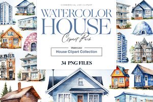 Watercolor Houses Clipart, Townhouse, a Decorative Illustration by BrushstrokeArtGB