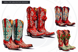 Christmas Cowgirl Boots Clipart PNG