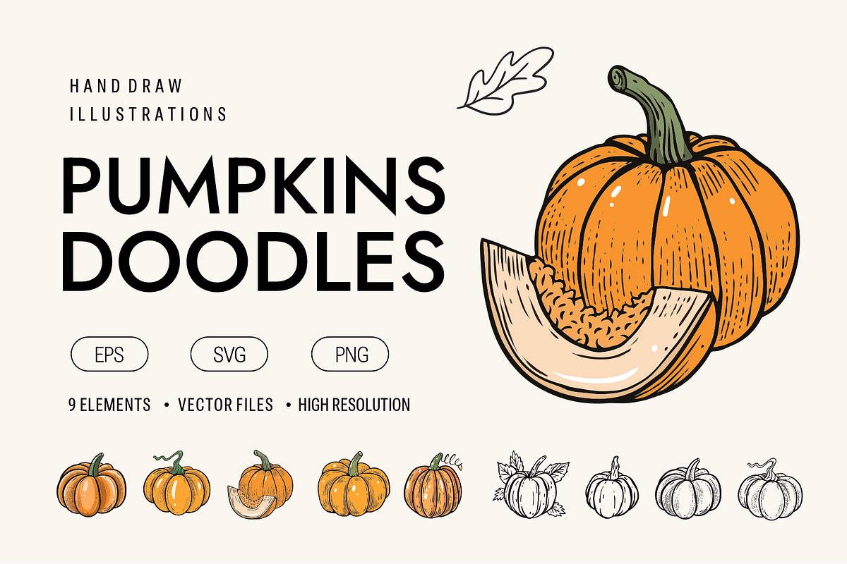 Pumpkin Doodles & Fall Clipart, a Seasonal Illustration by Oktyabr (Photo 1 of 3)
