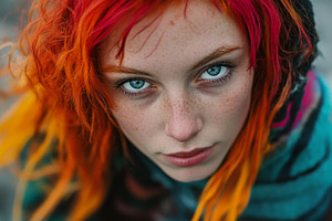 Striking Portrait of Woman with Fiery Red Hair, an Abstract Photo by Natalia Klenova's Shop