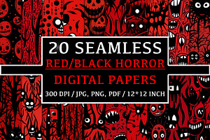 20 Seamless Red and Black Horror Set