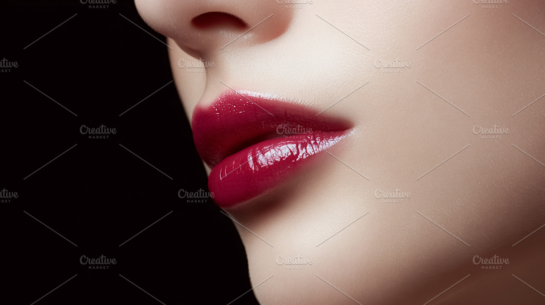 Woman's lips wearing vibrant red gloss. Modern beauty and fashio, a Beauty & Fashion Photo by Studio ANNA