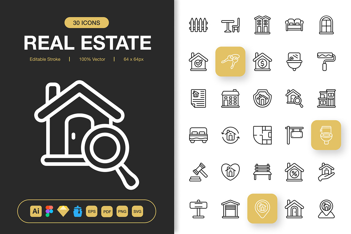 Real Estate Icons, an Outline Icon by Spacepixel Creative