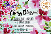 Cherry Blossom Watercolor Clipart, a Decorative Illustration by Download Graphic Art (Thumbnail 1 of 6)