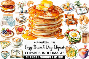 Watercolor Lazy Brunch Day Clipart, an Illustration by Craft Nest