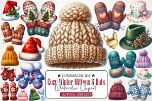 Cozy Winter Mittens & Hats Clipart, an Illustration by RobertsArt