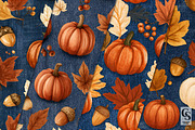 Denim Pumpkin & Leaves Pattern, a Pattern Graphic by Creative Store (Thumbnail 2 of 5)