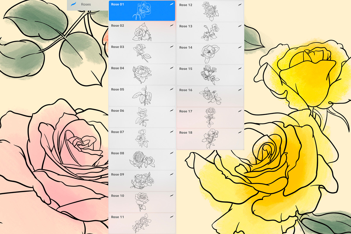 Rose flowers procreate stamp brushes, a Brush Add-On by ViktoriArt (Photo 3 of 6)