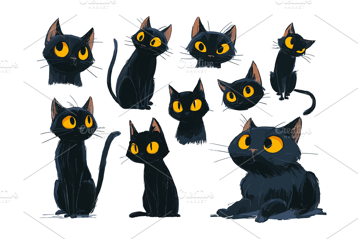 Black cat cartoon vector set. Funny, an Animal Illustration by Onyx
