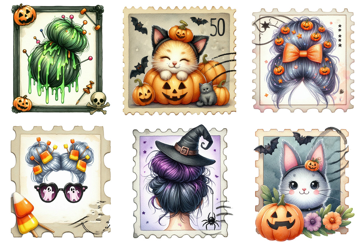 Watercolor Halloween Messy Bun Posta, an Illustration by Designking (Photo 2 of 5)