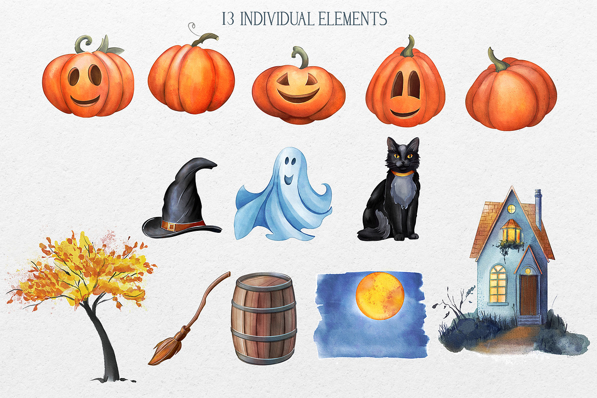 Watercolor Halloween illustrations, a Seasonal Illustration by DamriNa art (Photo 4 of 6)