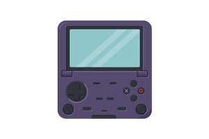 Retro handheld gaming console in fla, an Illustration by designvectx